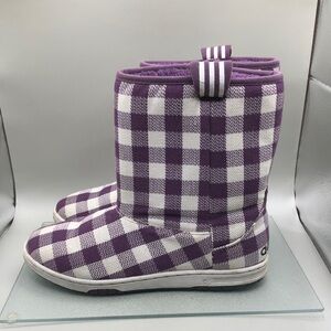 Adidas chckered flat zip fabric boots booties sz 7 comfort cozy